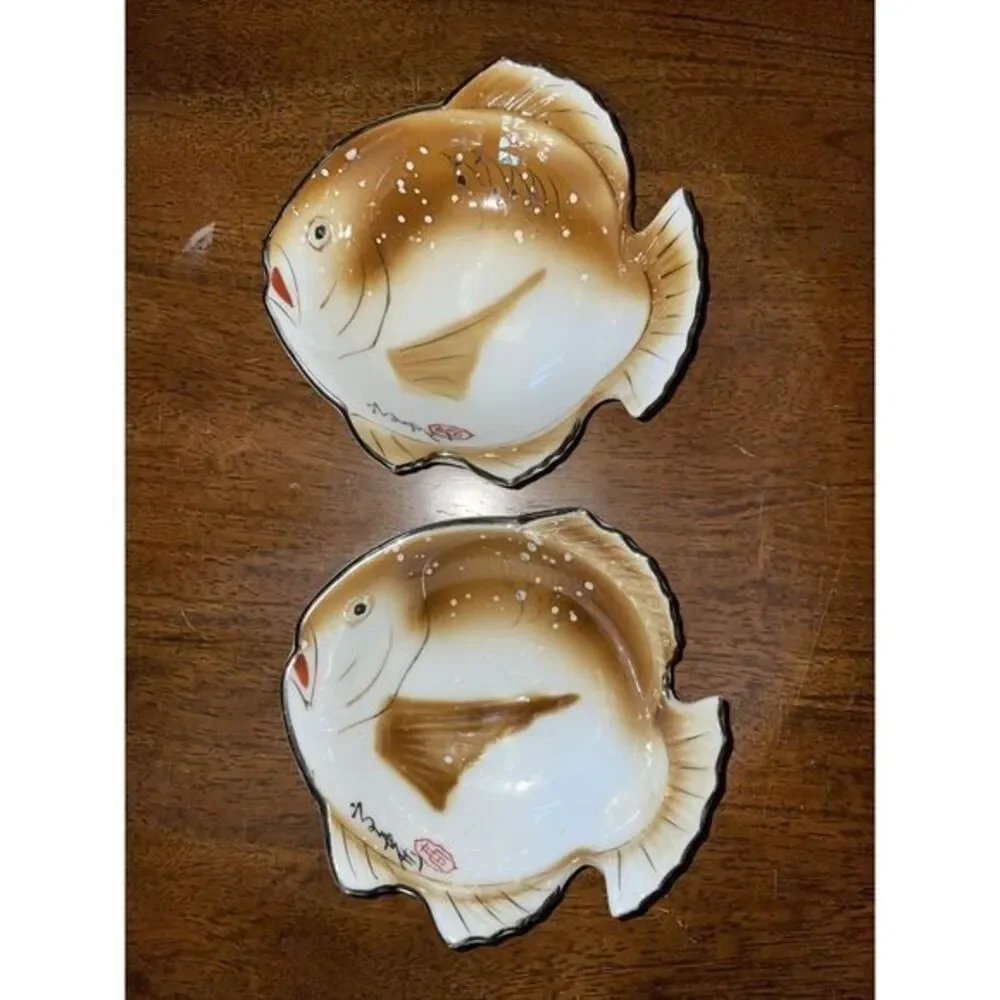 2 CERAMIC‎ MULTICOLORED FISH DIP BOWLS By Gao 5
